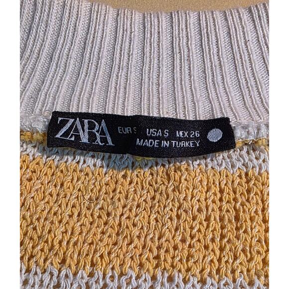 Zara Yellow & White Striped Sleeveless Top Sweater Size S - Picture 4 of 6